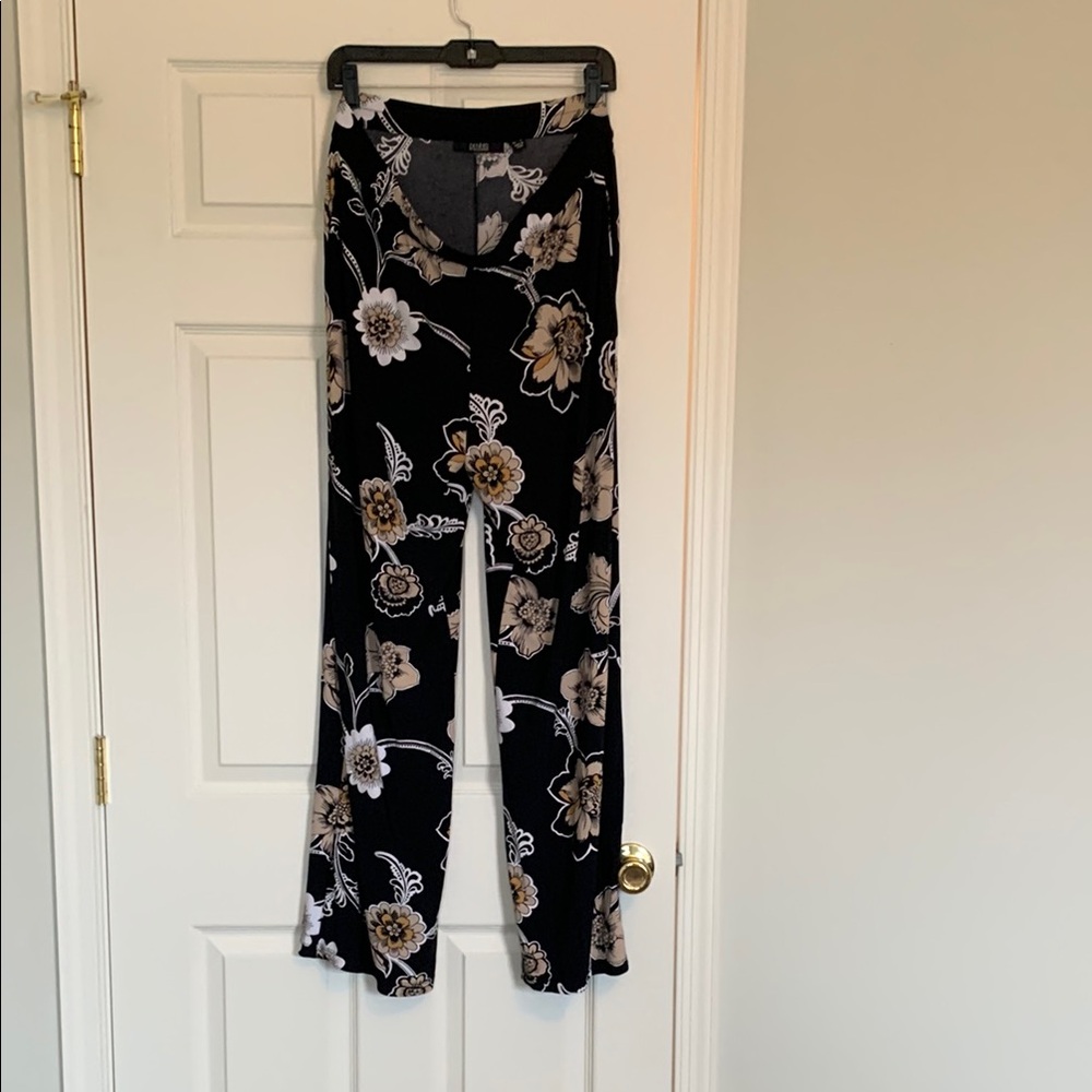 Floral Black and White Women's Pants